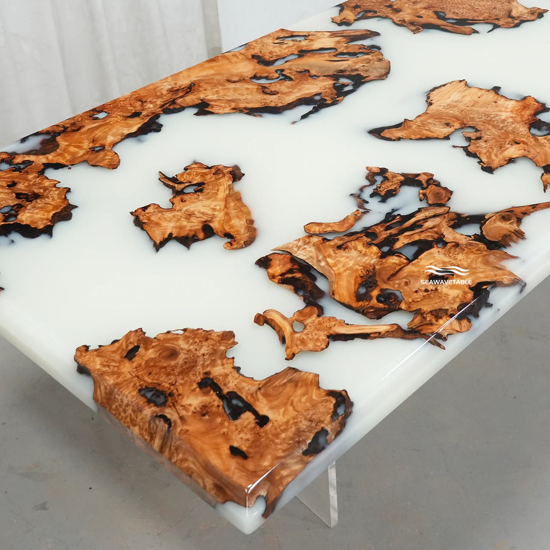 Seawavetable-Lunar themed epoxy river dining table fixed 42*84 size cunninghamia full high gloss polished perimeter bevel edge