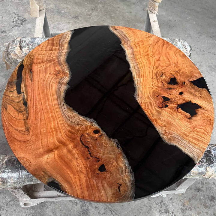 Seawavetable-Luxury Round Dining Table with Transparent Black Resin Panels