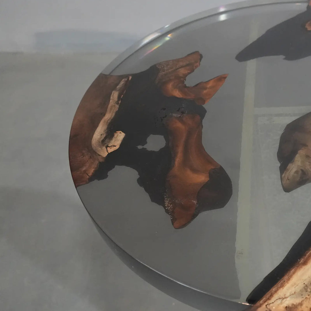 Seawavetable - Modern round river table walnut and dark epoxy resin