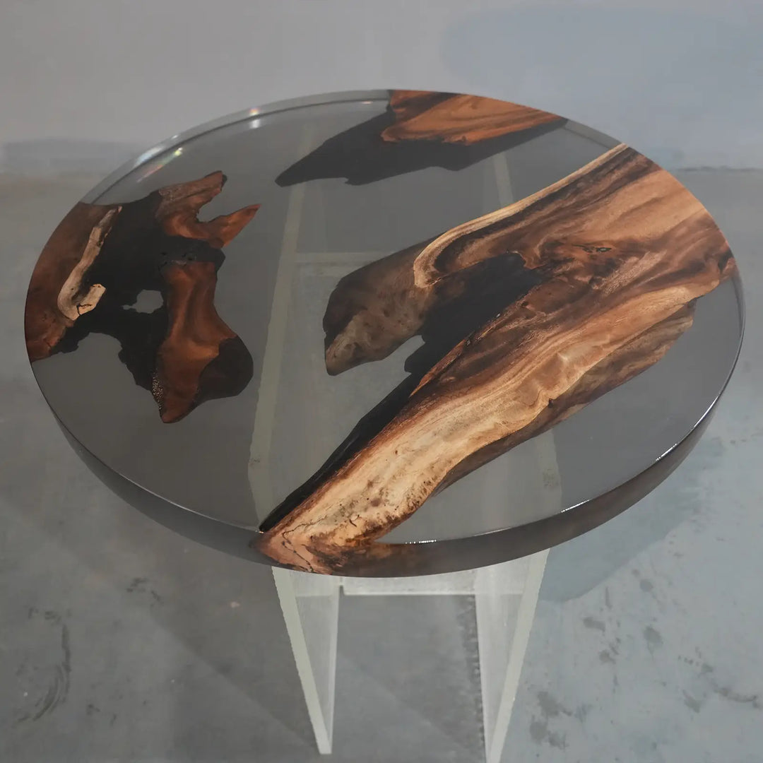 Seawavetable - Circular walnut epoxy river statement table for luxury dining room