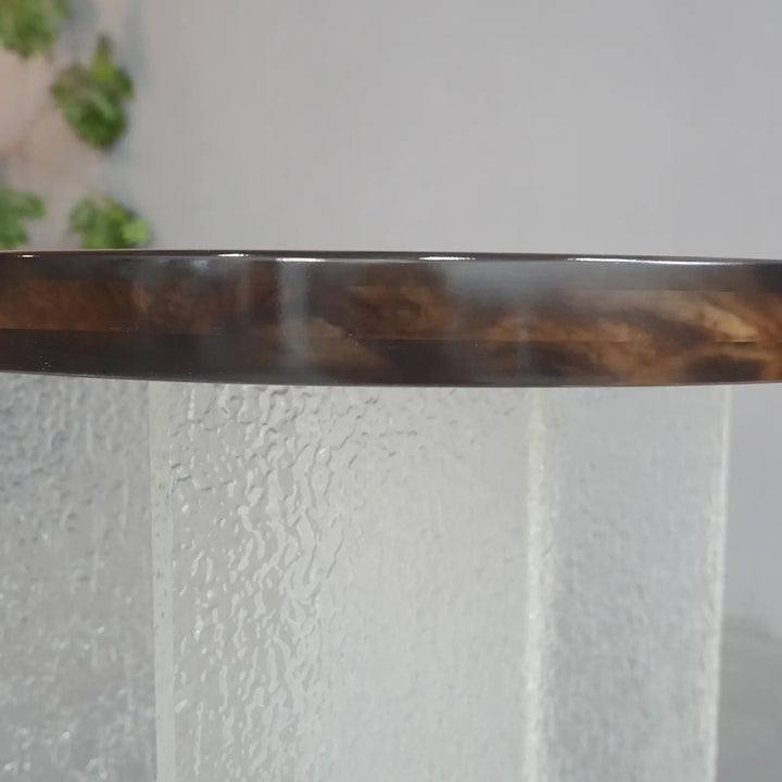 Seawavetable - Minimalist round walnut epoxy river dining table glossy finish