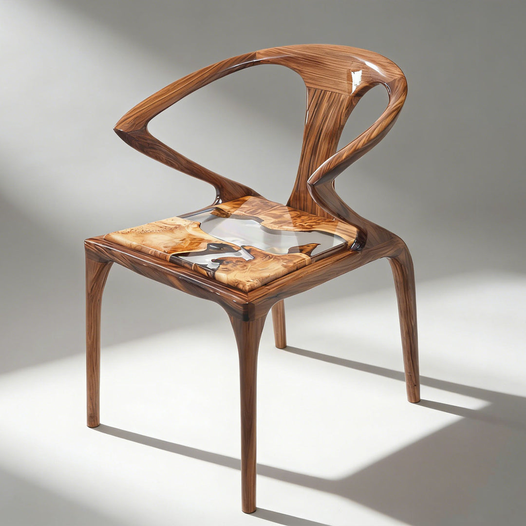 Modern luxury wooden chair with artistic resin inlay seat