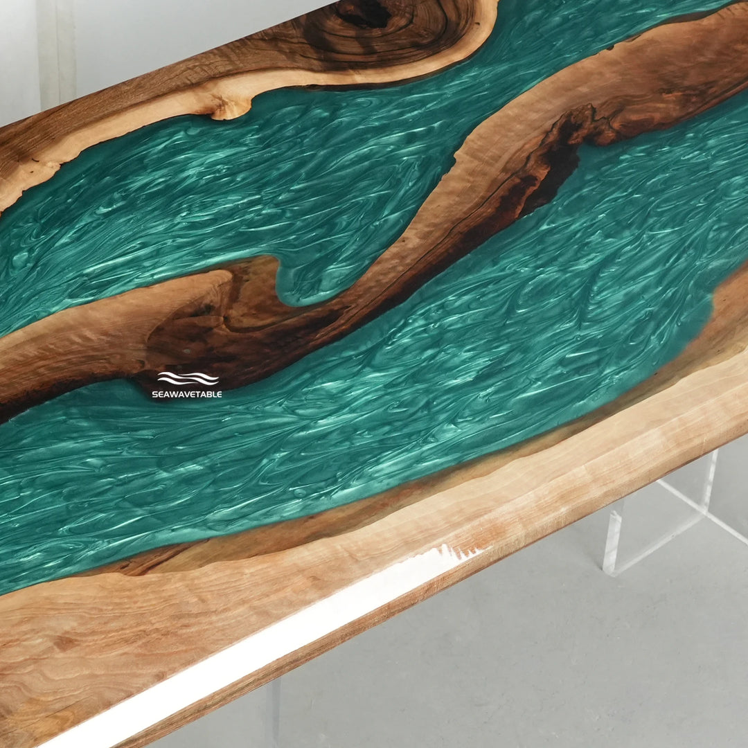 Seawavetable-Black Walnut Resin River Table Artistic Grain Close-Up