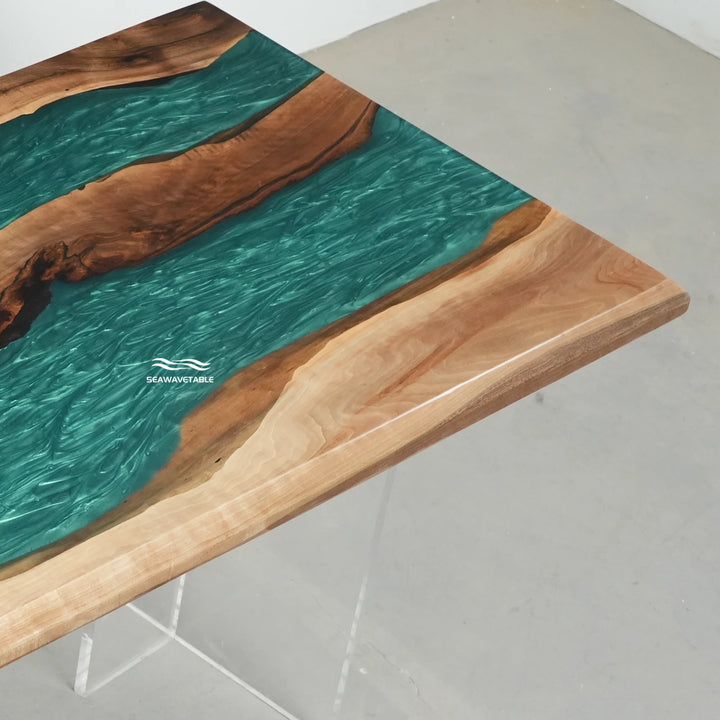 Seawavetable-Emerald Stream Dining Table Beveled Edge Detail
