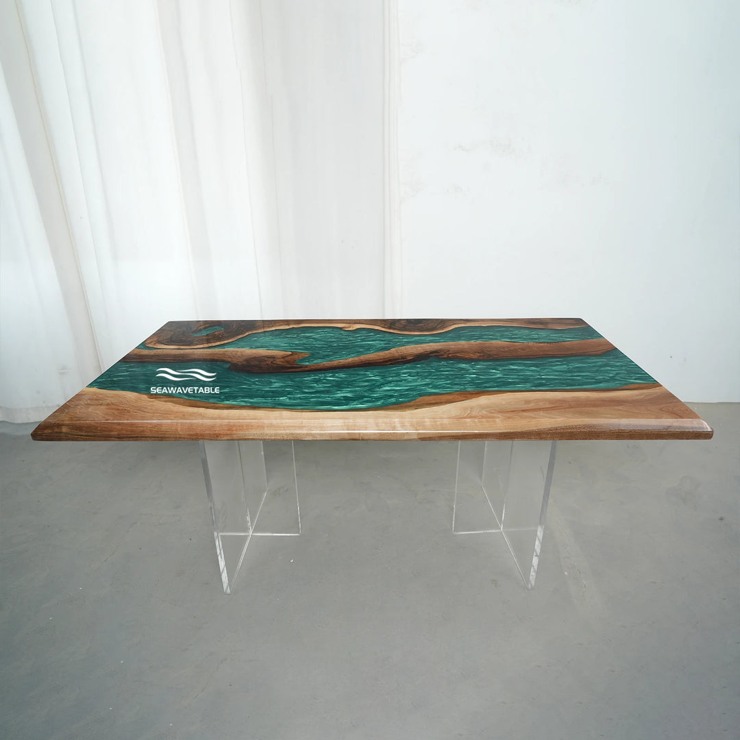 Seawavetable-Emerald Stream Dining Table Side Angle