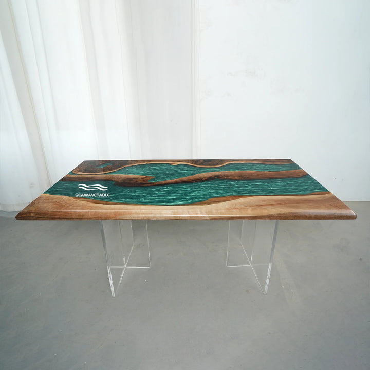 Seawavetable-Emerald Stream Dining Table Side Angle