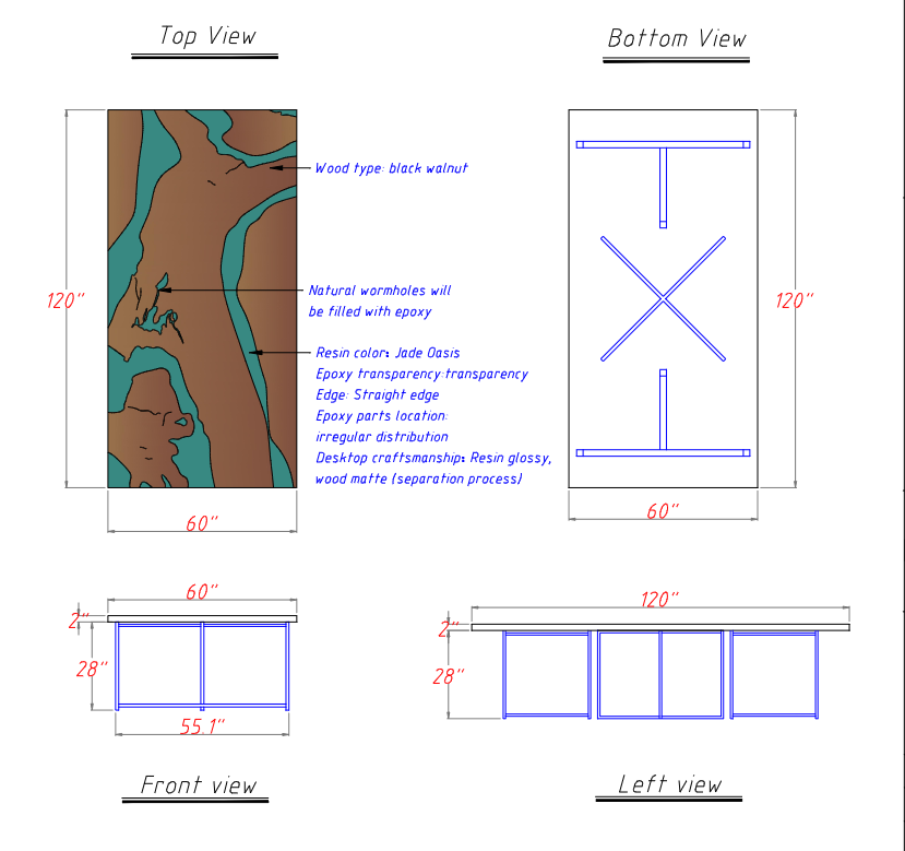 Seawavetable-Texas Custom Resin Walnut Table Featuring Clear Jade Oasis Epoxy
