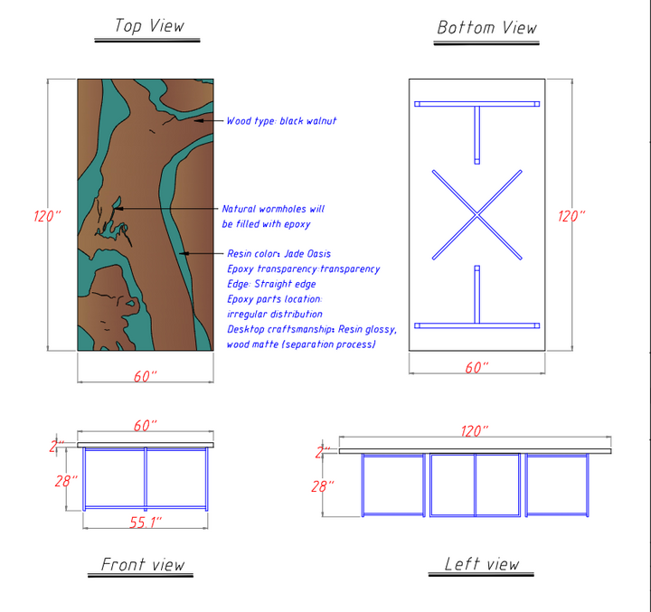 Seawavetable-Texas Custom Resin Walnut Table Featuring Clear Jade Oasis Epoxy
