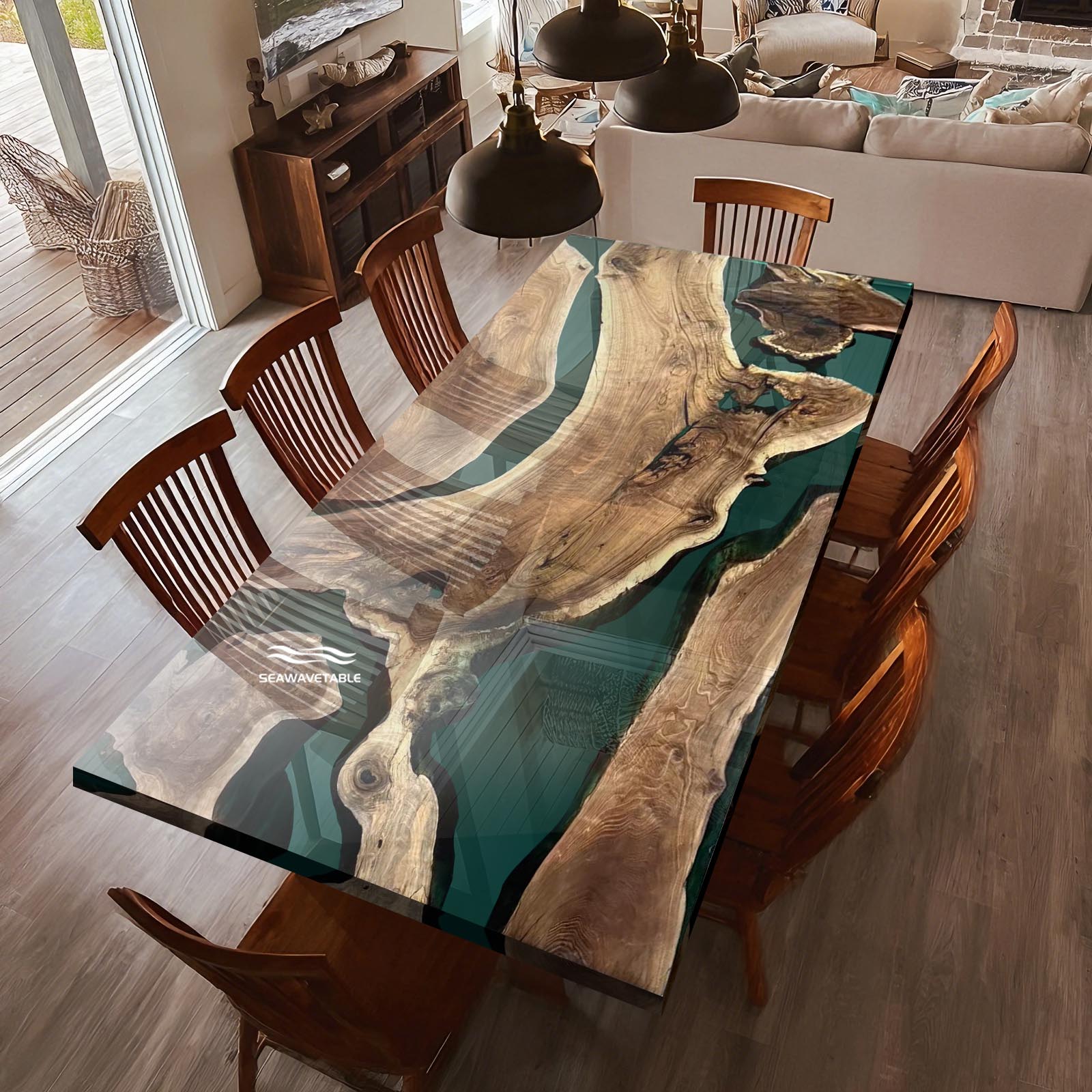 Texas-Living High-End Black Walnut Table with Clear Jade Oasis