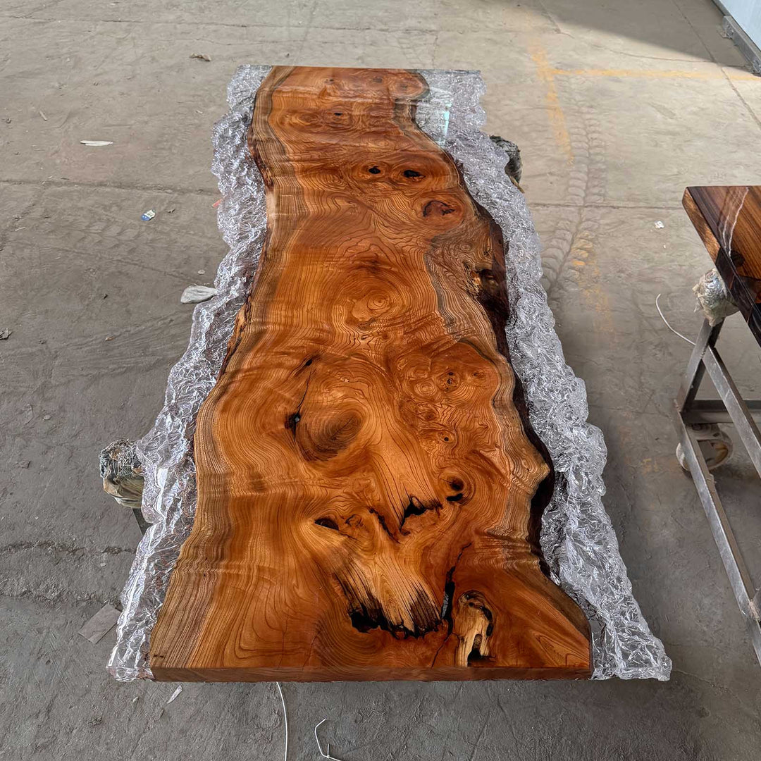 Seawavetable-Contemporary transparent resin beech wood table for Georgia homes