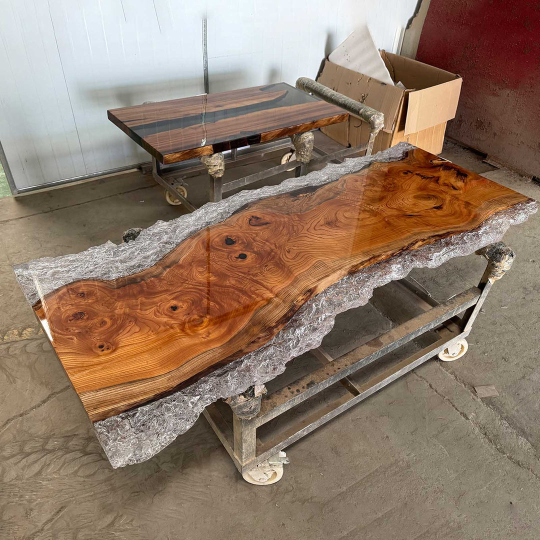 Seawavetable-Modern full-gloss resin beech wood dining table – GA interior