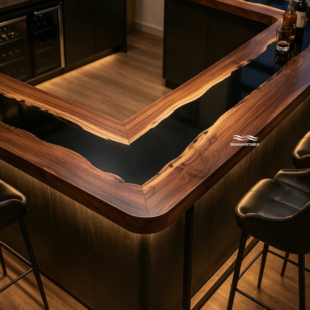 Seawavetable‑Custom resin bar table anti‑glare matte finish U‑shaped social entertainment bar surface