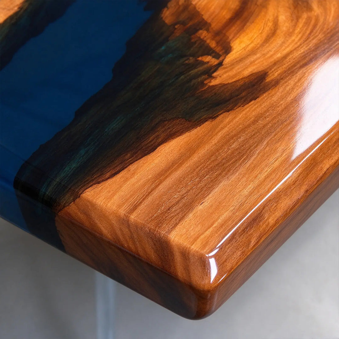 Seawavetable‑narrow hallway epoxy console table solid walnut slab construction
