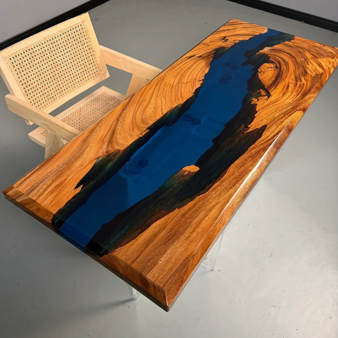 Seawavetable‑full high‑gloss blue resin river console table living room furniture
