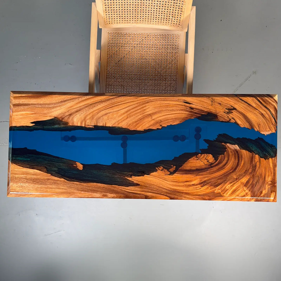 Seawavetable‑ready‑to‑ship walnut resin river console table home accent piece