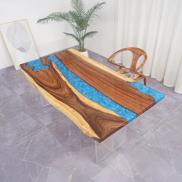 Seawavetable-Epoxy river dining table made from live edge walnut