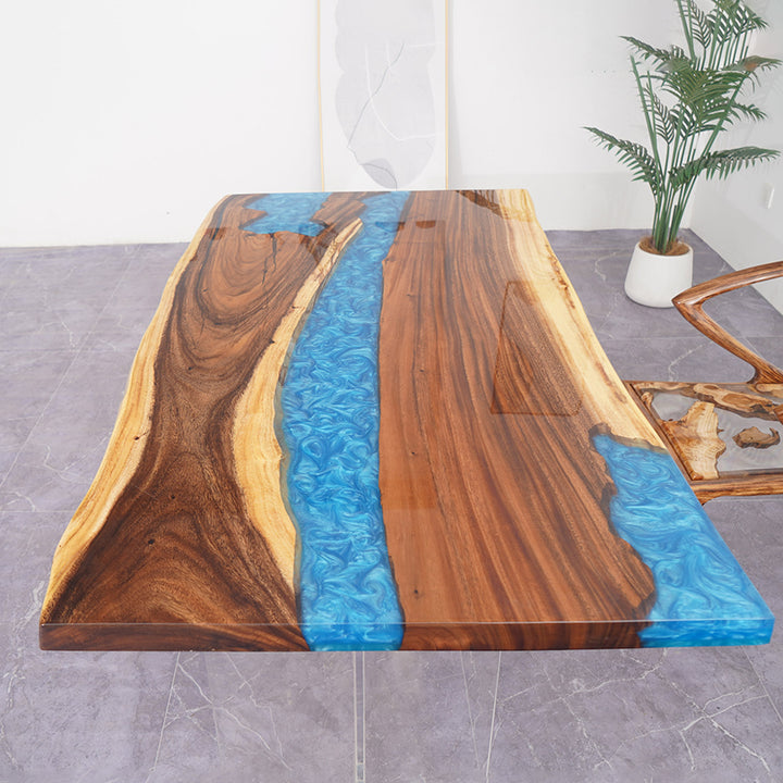 Seawavetable-Epoxy ocean table featuring walnut wood and live edge contours