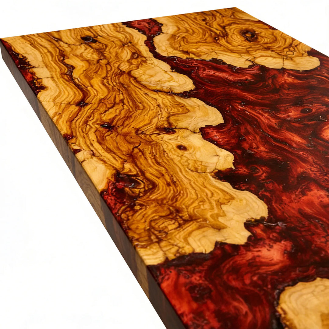 Seawavetable-luxury olive wood dining table red epoxy centerpiece