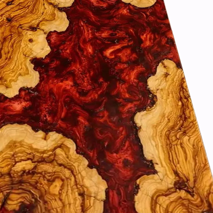 Seawavetable-bold red epoxy table olive wood natural pattern