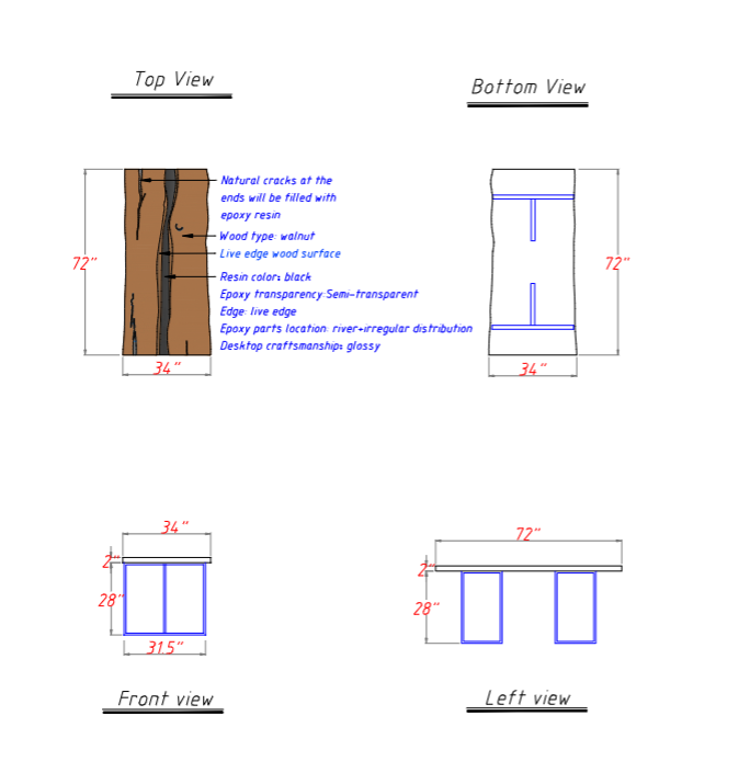 Seawavetable- walnut black epoxy conference table glossy live edge executive boardroom table