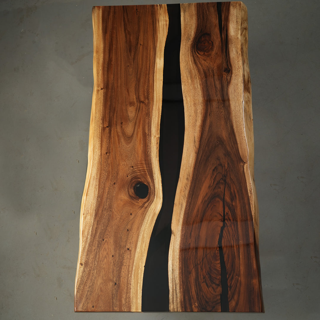 Seawavetable- custom black epoxy table live edge walnut executive meeting room table glossy finish