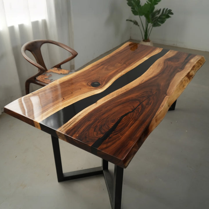Seawavetable- modern walnut epoxy conference table black resin river luxury boardroom table