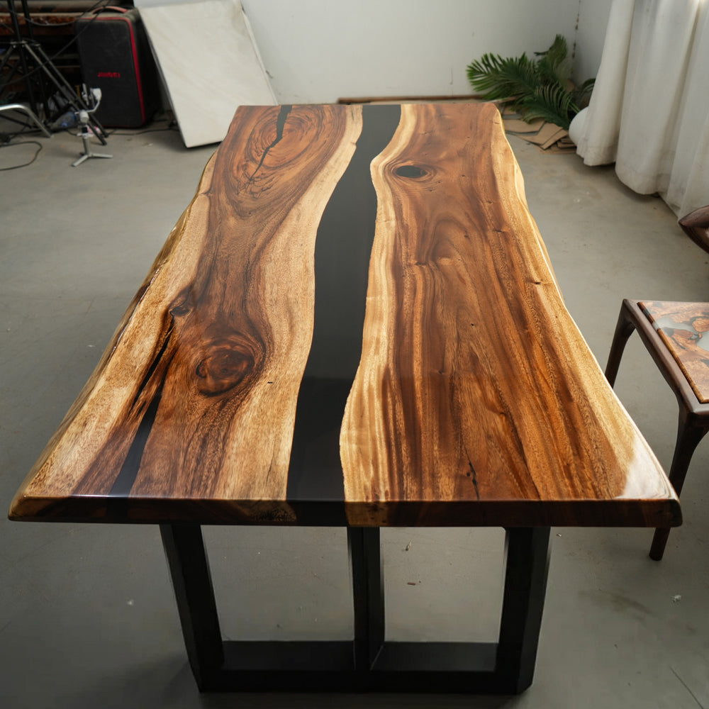 Seawavetable- handcrafted walnut epoxy table glossy river conference table modern office