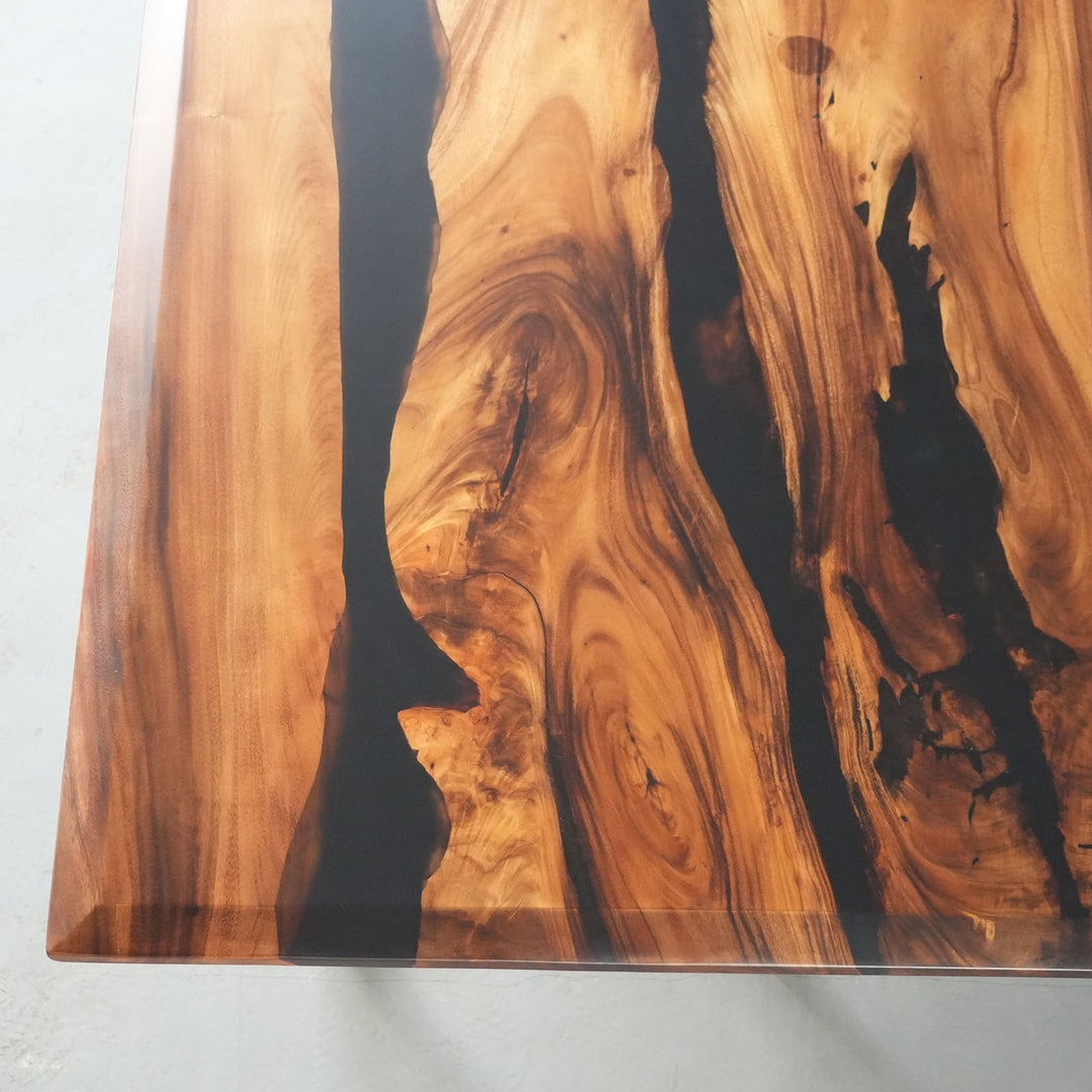 Seawavetable- luxury walnut black resin dining table beveled edge custom furniture