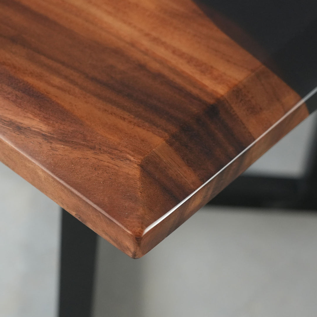 Seawavetable- modern walnut epoxy dining table black resin insert matte finish table