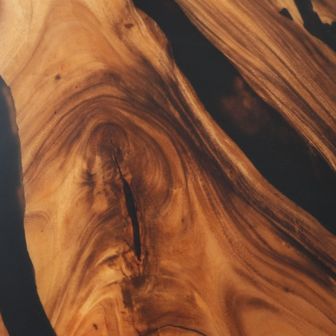 Seawavetable- premium walnut black resin table custom beveled edge dining table