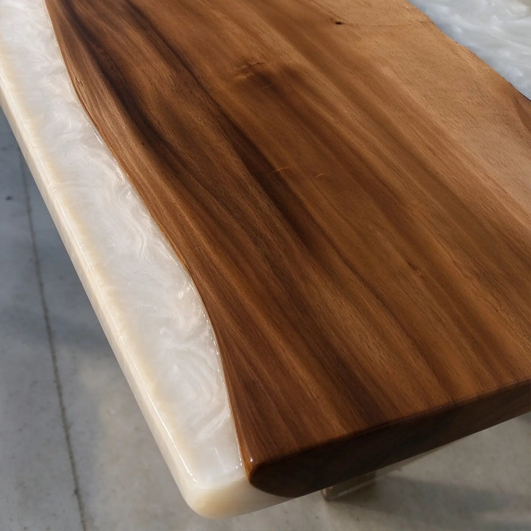 Seawavetable-Artisan crafted straight edge table textured white layered epoxy resin