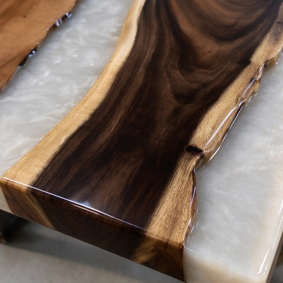 Seawavetable-Handmade small size epoxy dining table walnut wood white resin river