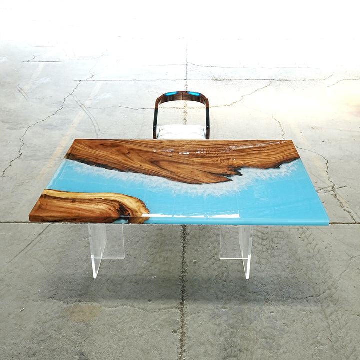 Seawavetable-Coastal-inspired walnut epoxy table for modern dining rooms