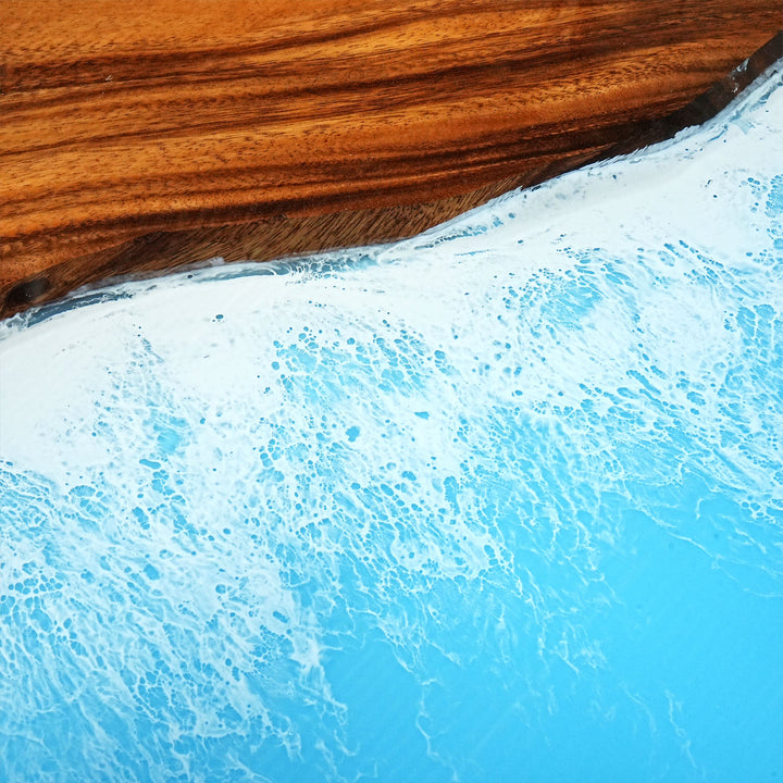 Seawavetable-Rectangular walnut epoxy dining table with blue shoreline