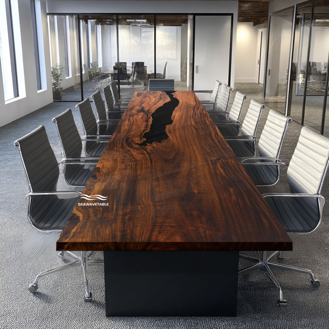 Seawavetable-rectangular walnut wood epoxy table, showing natural wood grain and matte finish.
