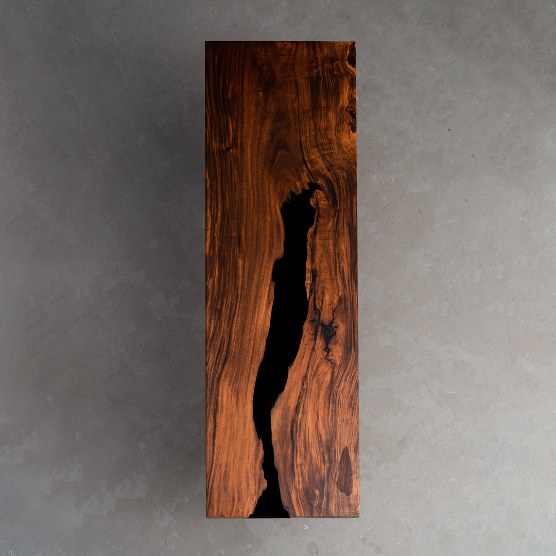 Seawavetable-epoxy table with straight edge option and walnut wood top, metal legs included.