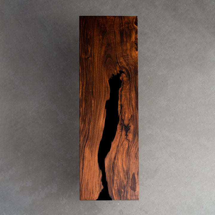 Seawavetable-epoxy table with straight edge option and walnut wood top, metal legs included.