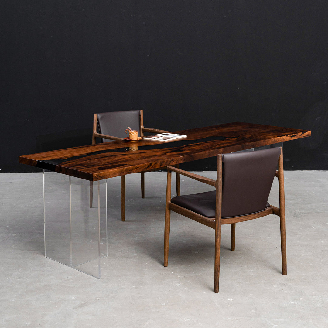 Seawavetable-customizable epoxy wood table with resin color options and sleek straight edges.