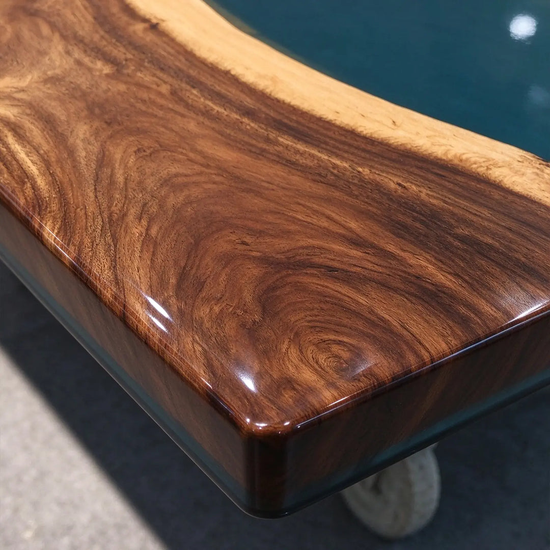 Seawavetable-Home feature dining table handcrafted walnut and deep blue epoxy resin