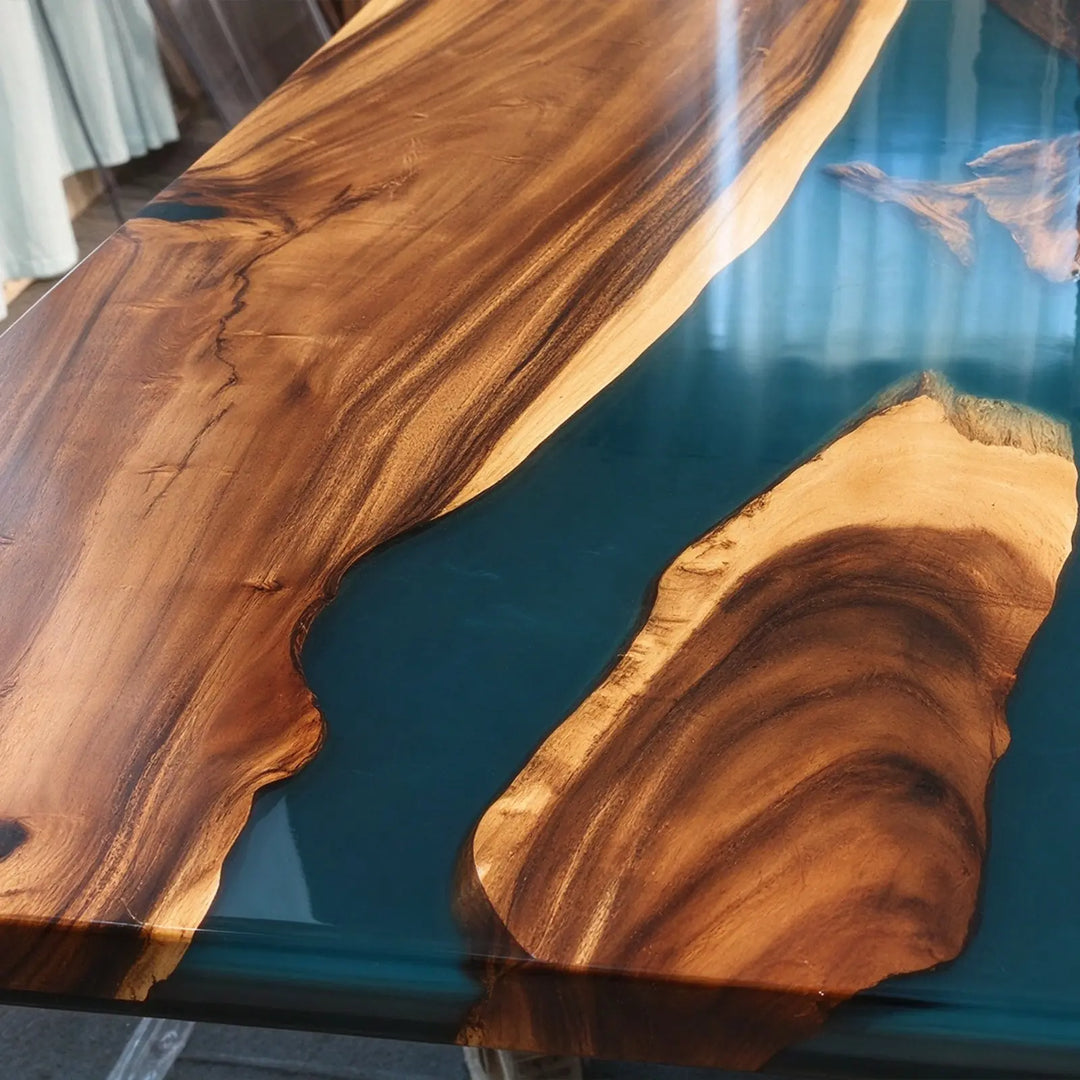 Seawavetable-Spacious 60x90 inch epoxy dining table solid walnut construction