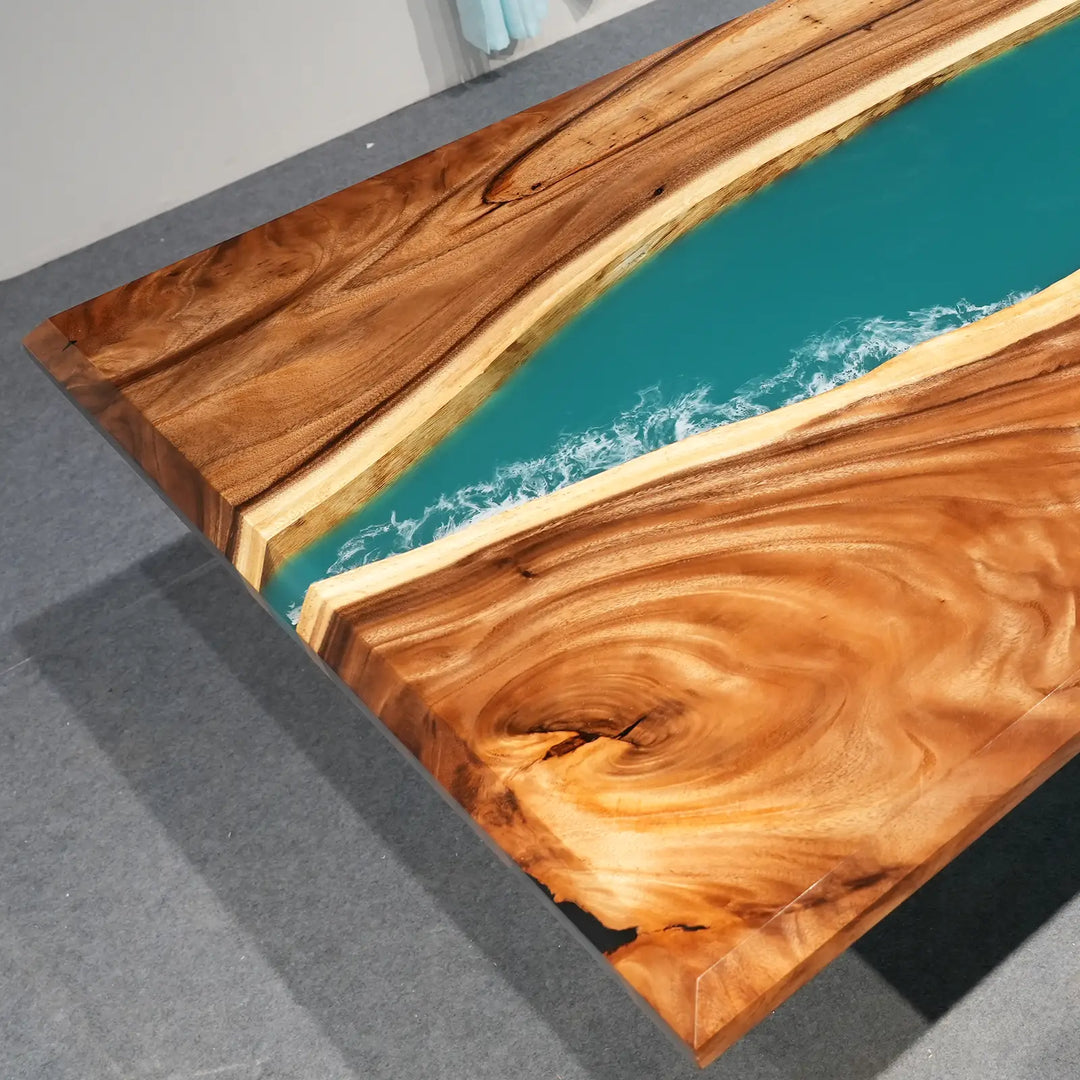Seawavetable- turquoise surf wave epoxy river dining table for big gatherings
