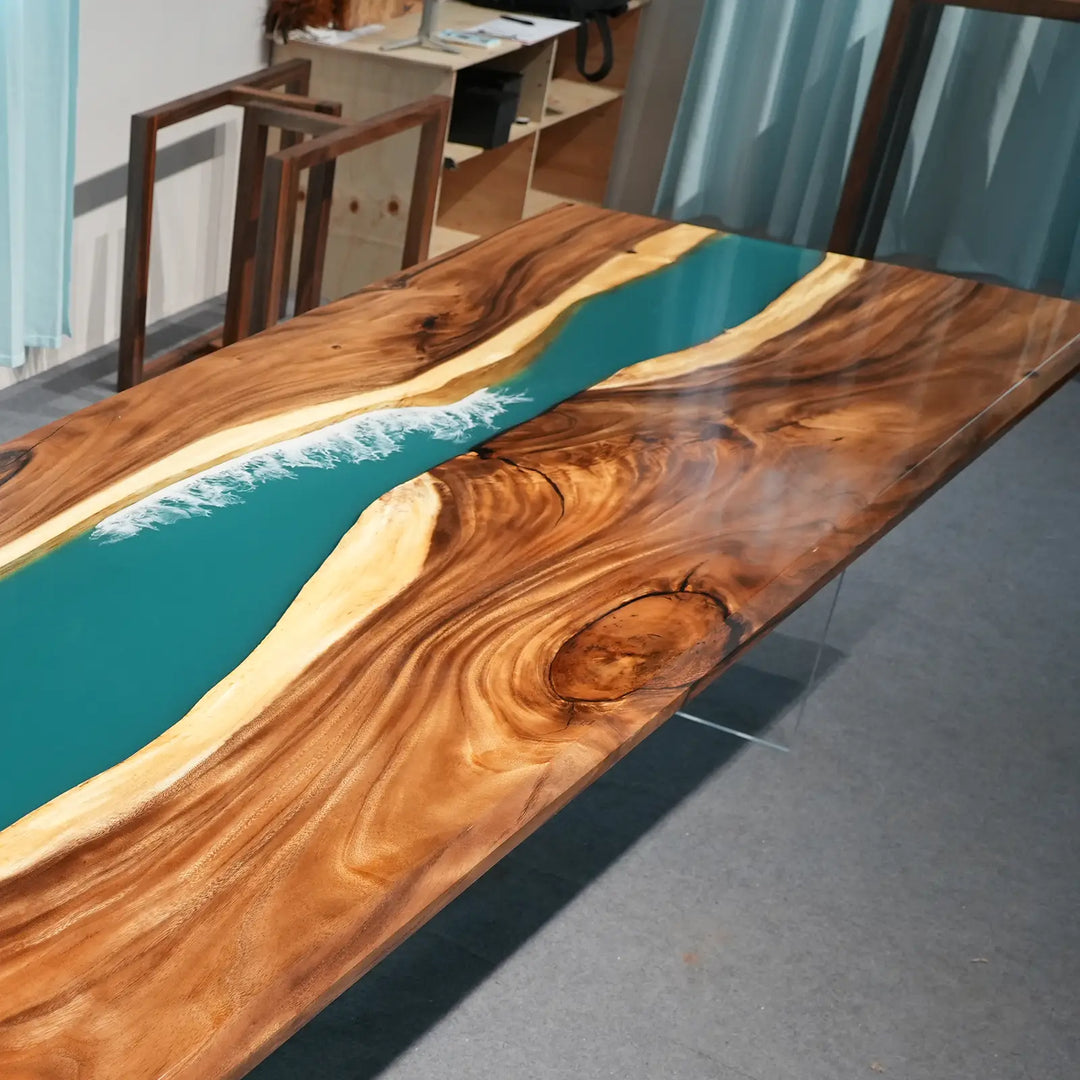 Seawavetable- premium kiln dried walnut slab ocean wave epoxy table
