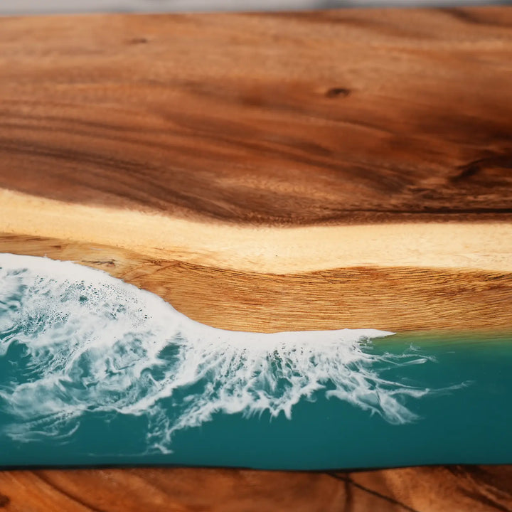 Seawavetable- high gloss reflective walnut ocean wave resin river table