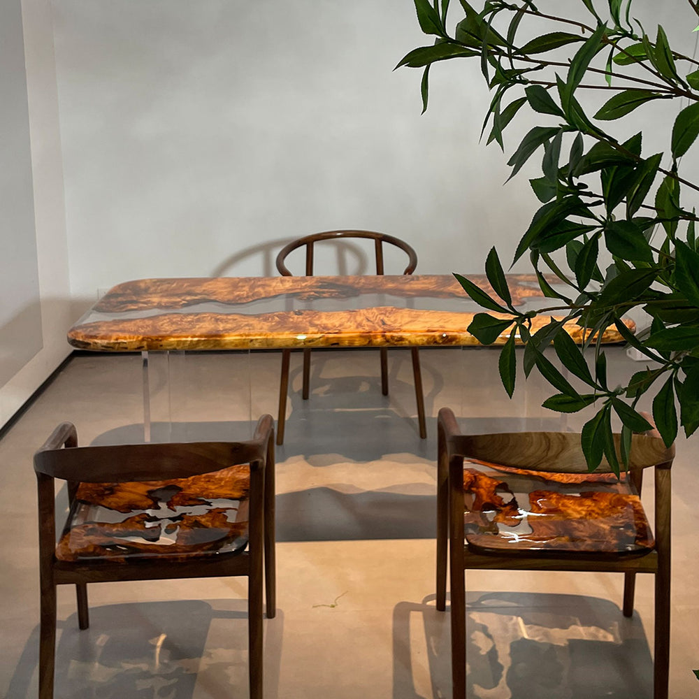  Custom Epoxy Dining Table with Poplar Wood and Matching Chairs, 70.87" x 31.5" x 2"