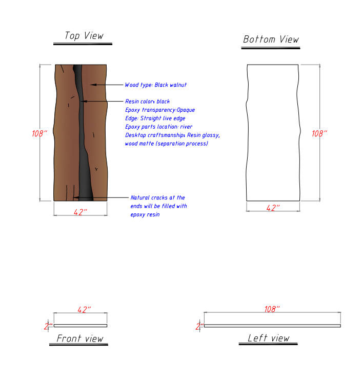 High-end modern wood table with bold black epoxy centerpiece