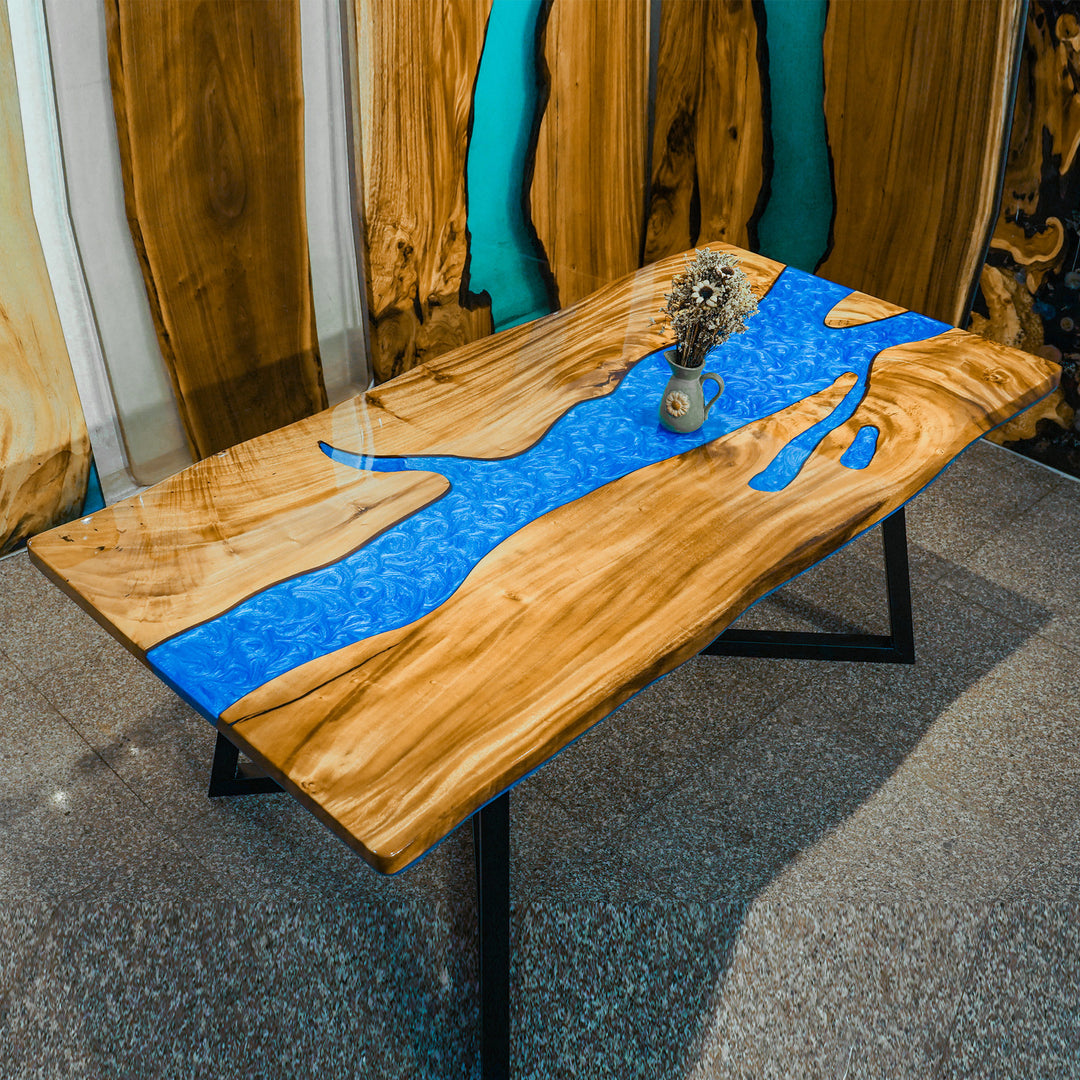 walnut table,epoxy table,dining table,resin table,River table,kitchen table,epoxy table top,epoxy counter top,Blue epoxy table