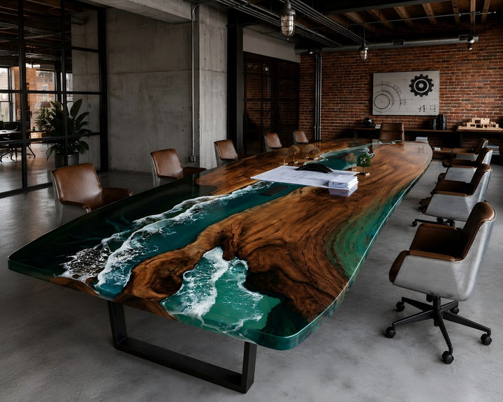 Architectural ocean shoreline conference table CRT-340 with flowing wave resin detailing