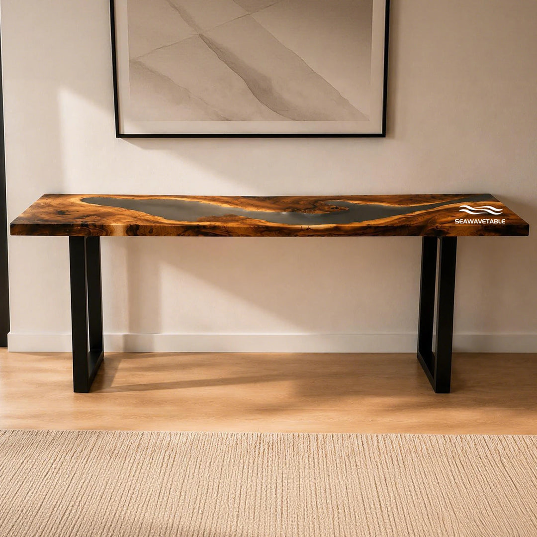 Architectural Walnut resin console table CRT-345 with shadow river composition