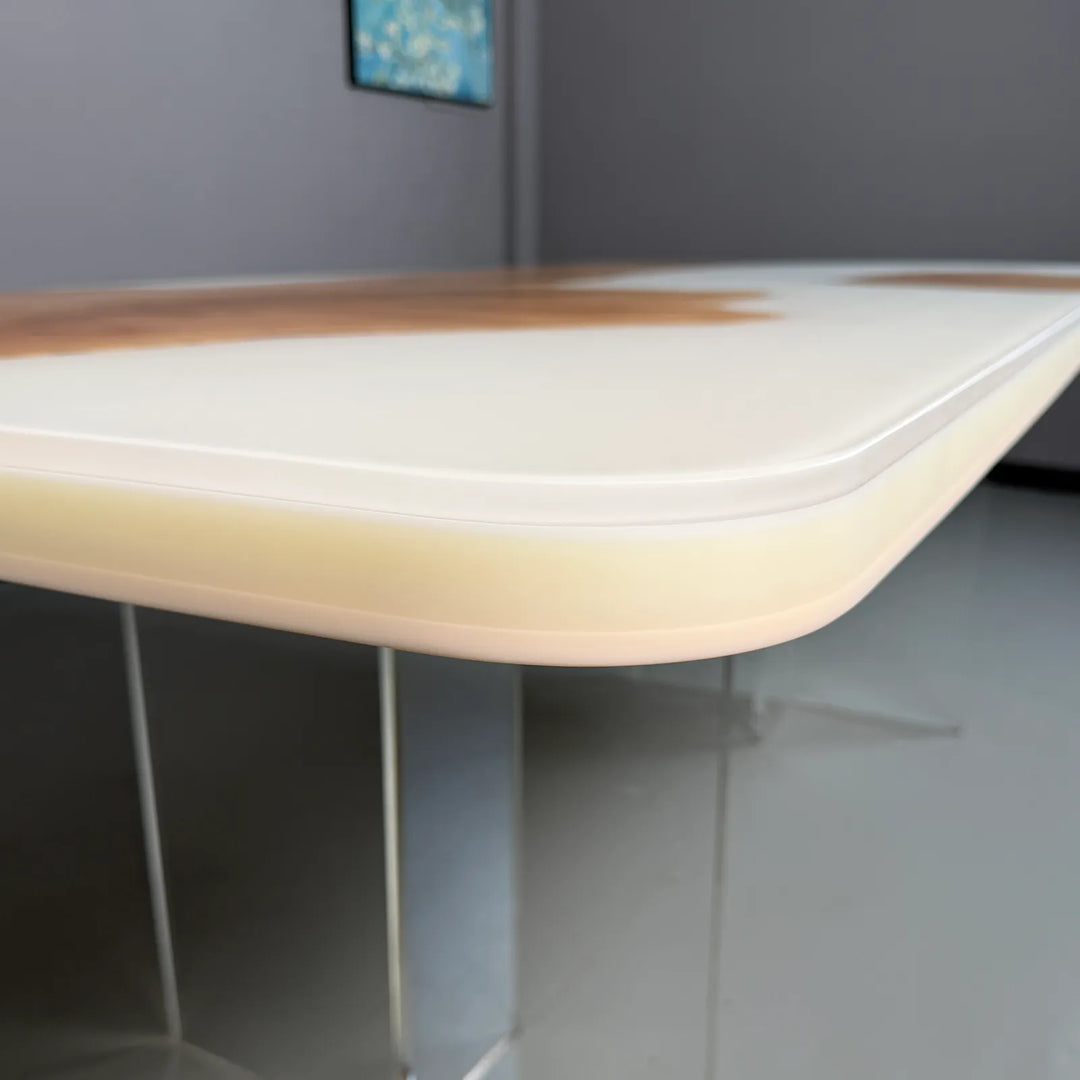 Ash Wood dining table with organic irregular Lunar Silk epoxy design by SeawaveTable
