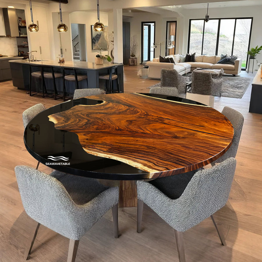 Dining table with a unique design in a modern living room setting
